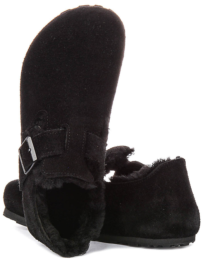 Birkenstock London Clogs | Black shearling-lined suede for Men and Women - Narrow Fit