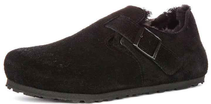 Birkenstock London Clogs | Black shearling-lined suede for Men and Women - Narrow Fit