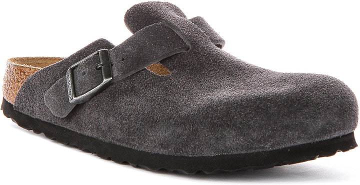 Zoccoli Birkenstock Boston | pelle scamosciata color antracite da uomo e donna - calzata stretta