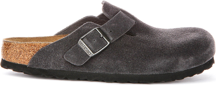 Zoccoli Birkenstock Boston | pelle scamosciata color antracite da uomo e donna - calzata stretta