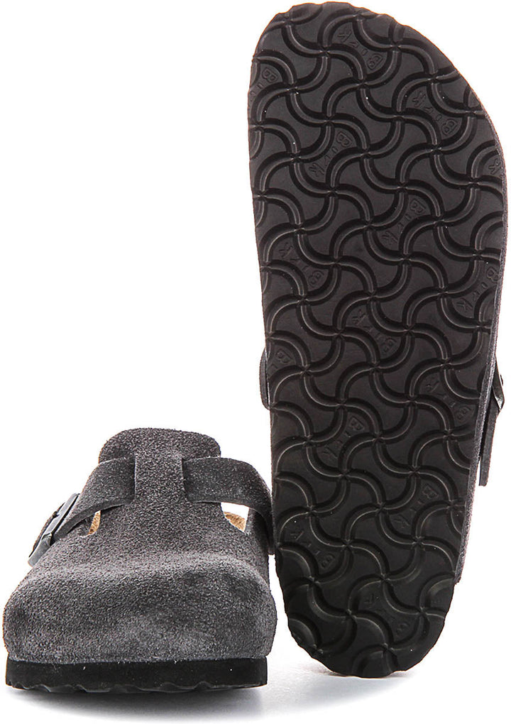 Zoccoli Birkenstock Boston | pelle scamosciata color antracite da uomo e donna - calzata stretta