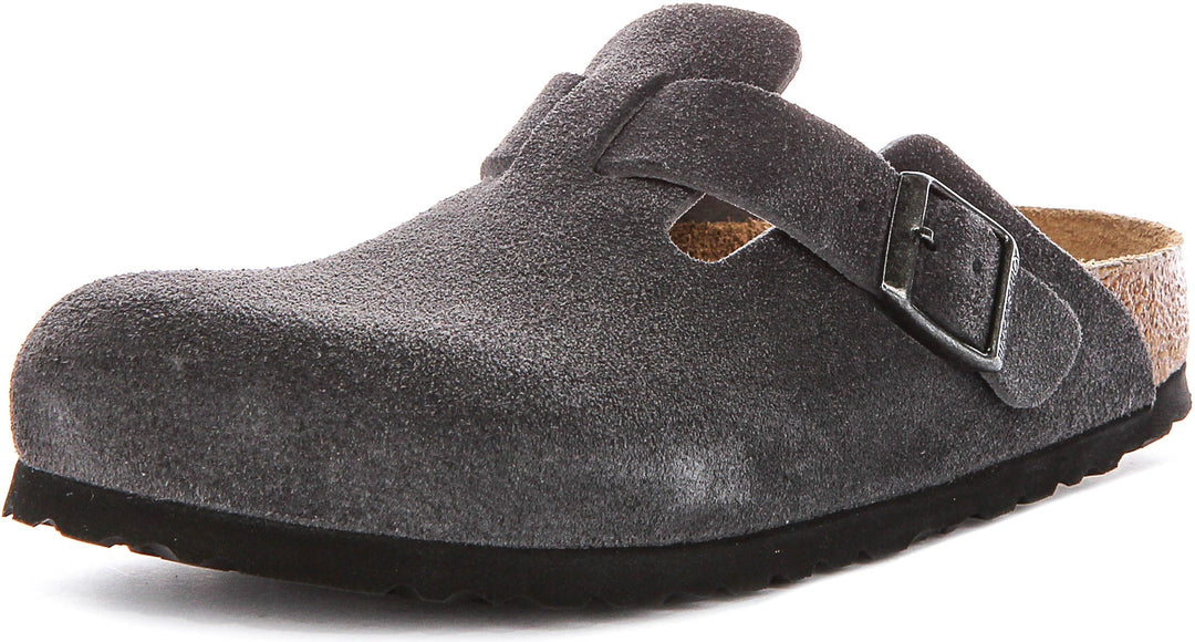 Zoccoli Birkenstock Boston | pelle scamosciata color antracite da uomo e donna - calzata stretta