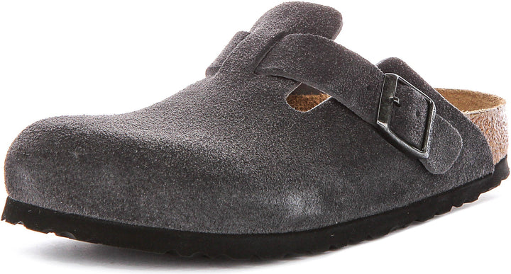 Zoccoli Birkenstock Boston | pelle scamosciata color antracite da uomo e donna - calzata stretta