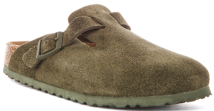 Birkenstock Boston Clogs | Dark Green Birko-Flor for Men and Women - Narrow Fit