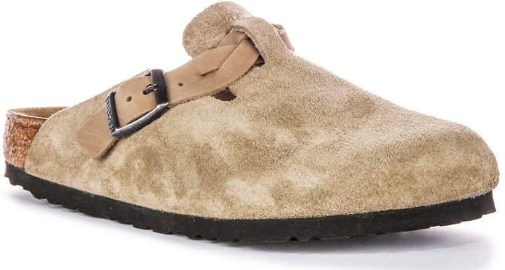 Birkenstock Boston Clogs | Taupe suede leather - Braided Strap for Women