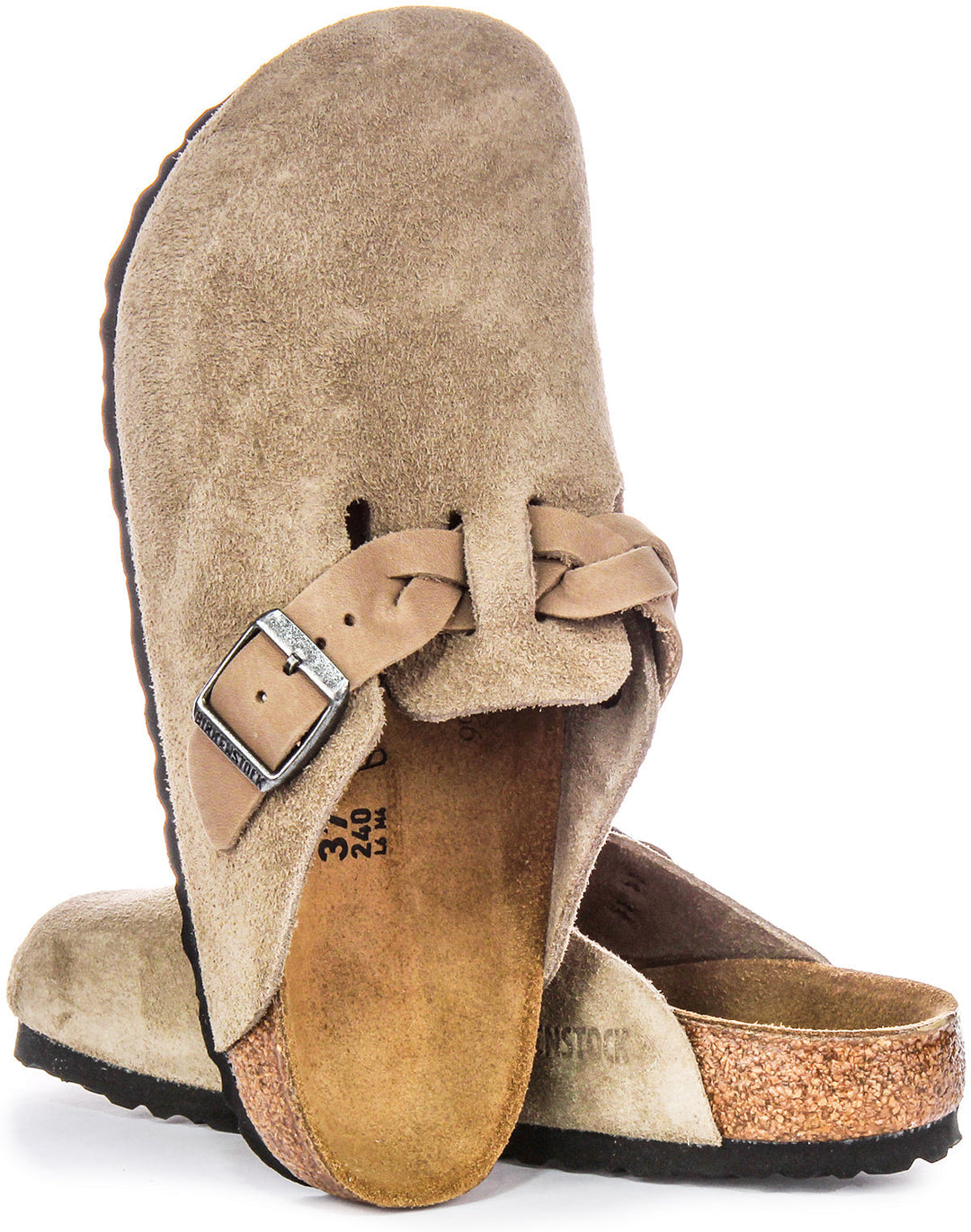 Birkenstock Boston Clogs | Taupe suede leather - Braided Strap for Women