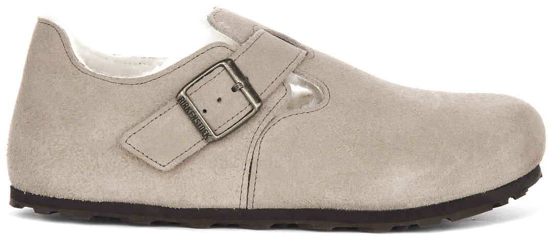 Birkenstock London Clogs | Taupe shearling-lined suede for Women