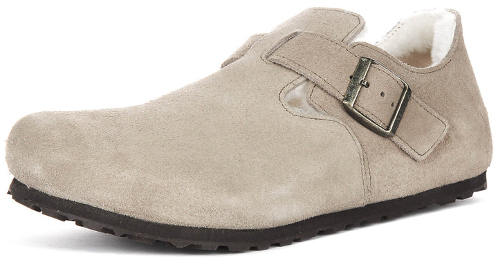 Birkenstock London Clogs | Taupe shearling-lined suede for Women